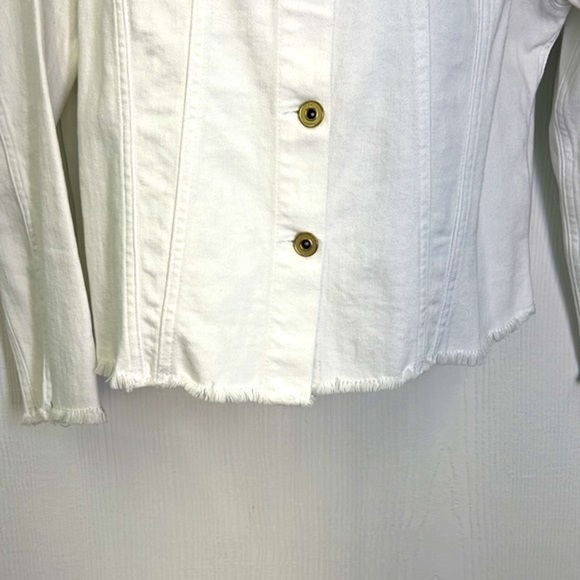 Hilfiger Jeans - White Fringe Gold Button Down Long Sleeve Jean Jacket Size LG - Picture 6 of 12